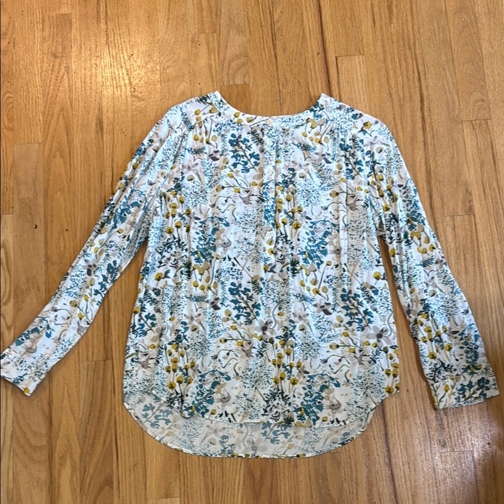 LOFT Floral Print Blouse in Blue and Yellow